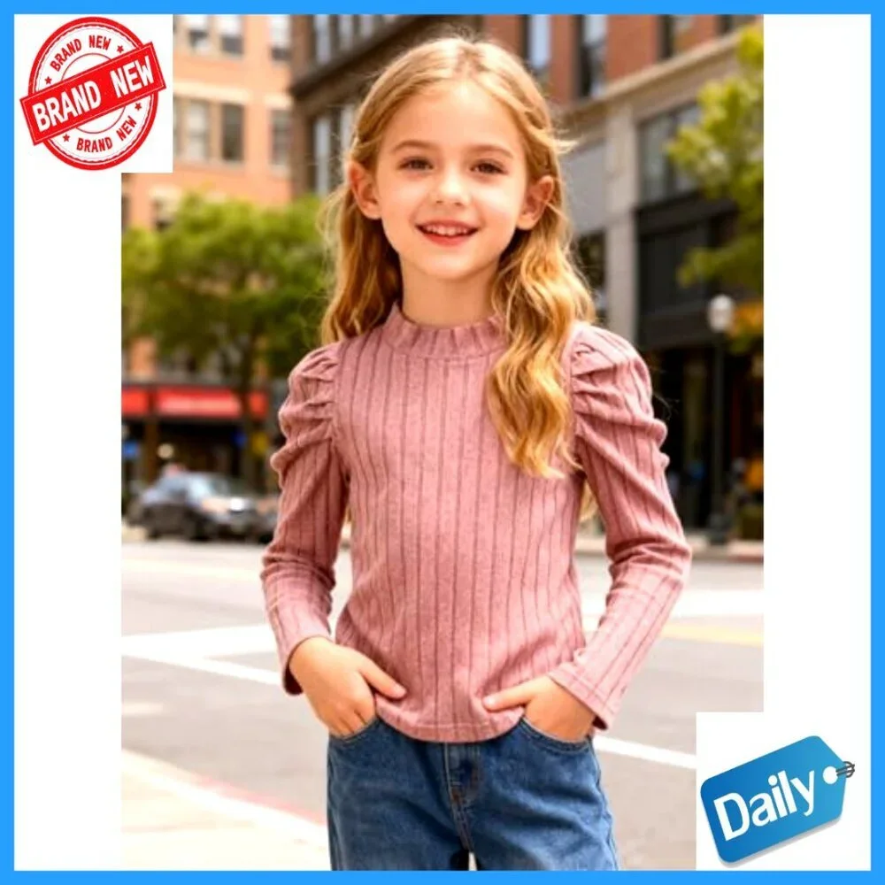 Girls Long Sleeve Ribbed Turtleneck Tee 3-Pack Fall Winter Basic